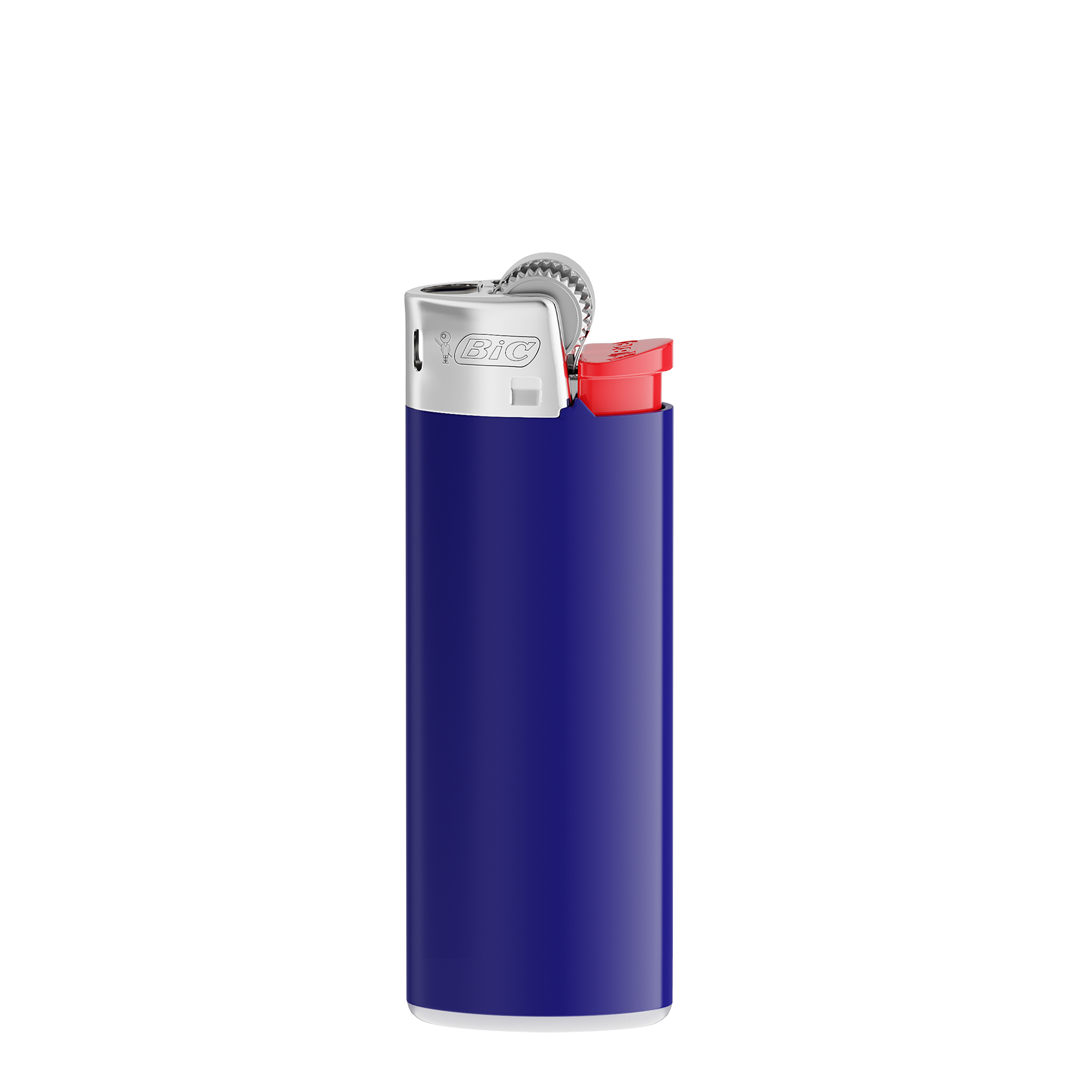 Briquet personnalisé BIC® J25 Standard Couleur Corps bleu foncé - base blanche - poussoir rouge - capot chromé